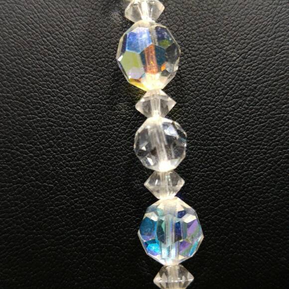 AB Crystal Beaded Necklace, Aurora Borealis 22" Clear Crystal Teardrop Pendant - Picture 5 of 10